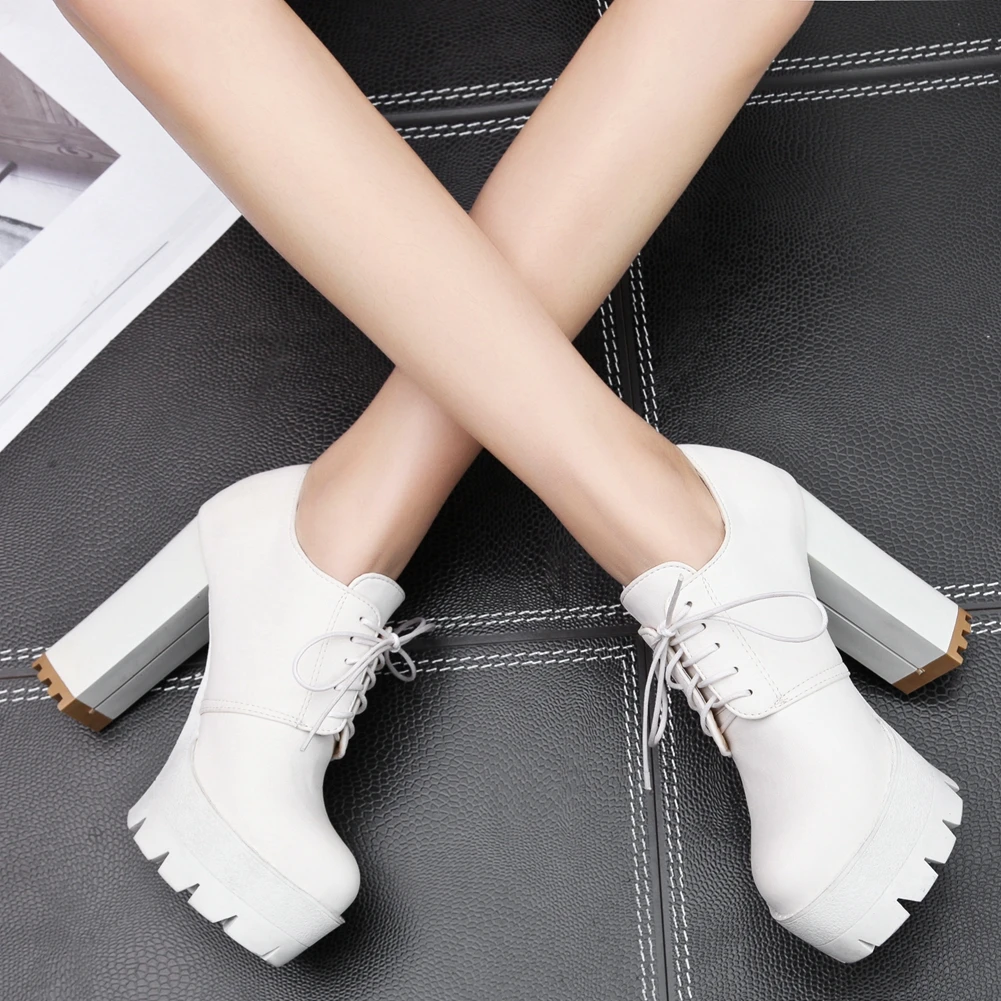 

Karinluna Office Ladies woman shoes Big Size 43 Round Toe Cross-tied Elegant Thick High Heels Platform Solid Pumps