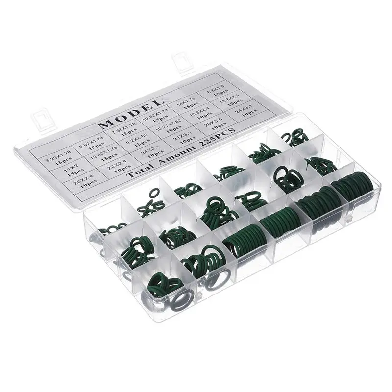 

Suleve MXRW5 225 шт., R22/R134a Зеленая резиновая прокладка для кондиционера, уплотнительное кольцо, комплект уплотнений, метрический ассортимент, комп...