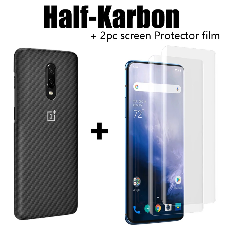 Half-Karbon От Oneplus 7T Pro Чехол Oneplus официальный защитный чехол нейлоновый бампер песчаник чехол one plus 7T Pro 7T 7 Pro 6T - Цвет: Half-Karbon
