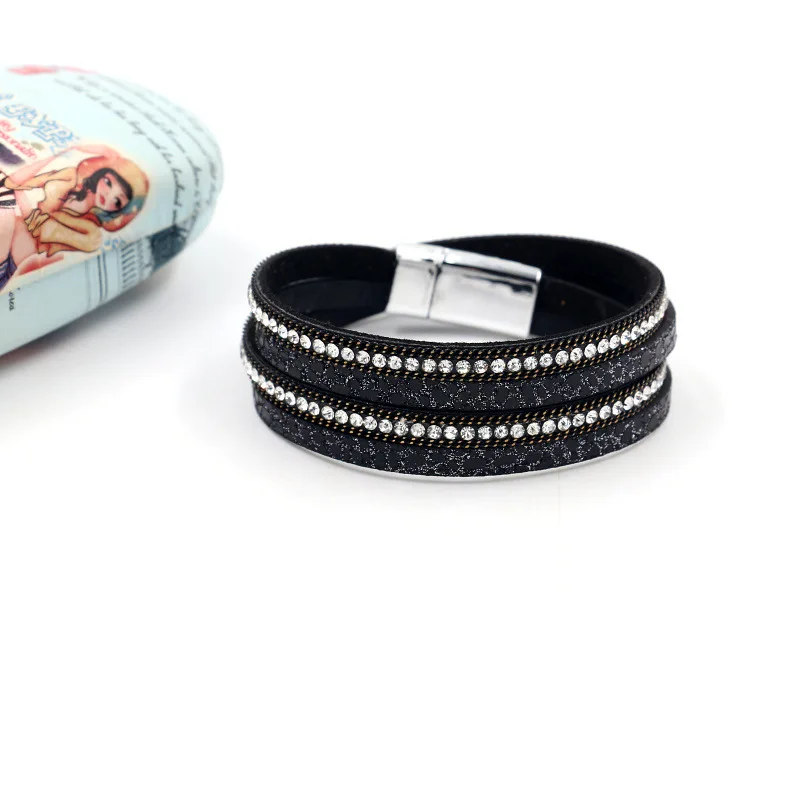 

Multi - element leather strap bracelet women's new fashion chain magnetic buckle multi - layer bracelet