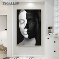 abstract woman portrait painting black and white face canvas posters and prints modern wall art pictures for living room decor
