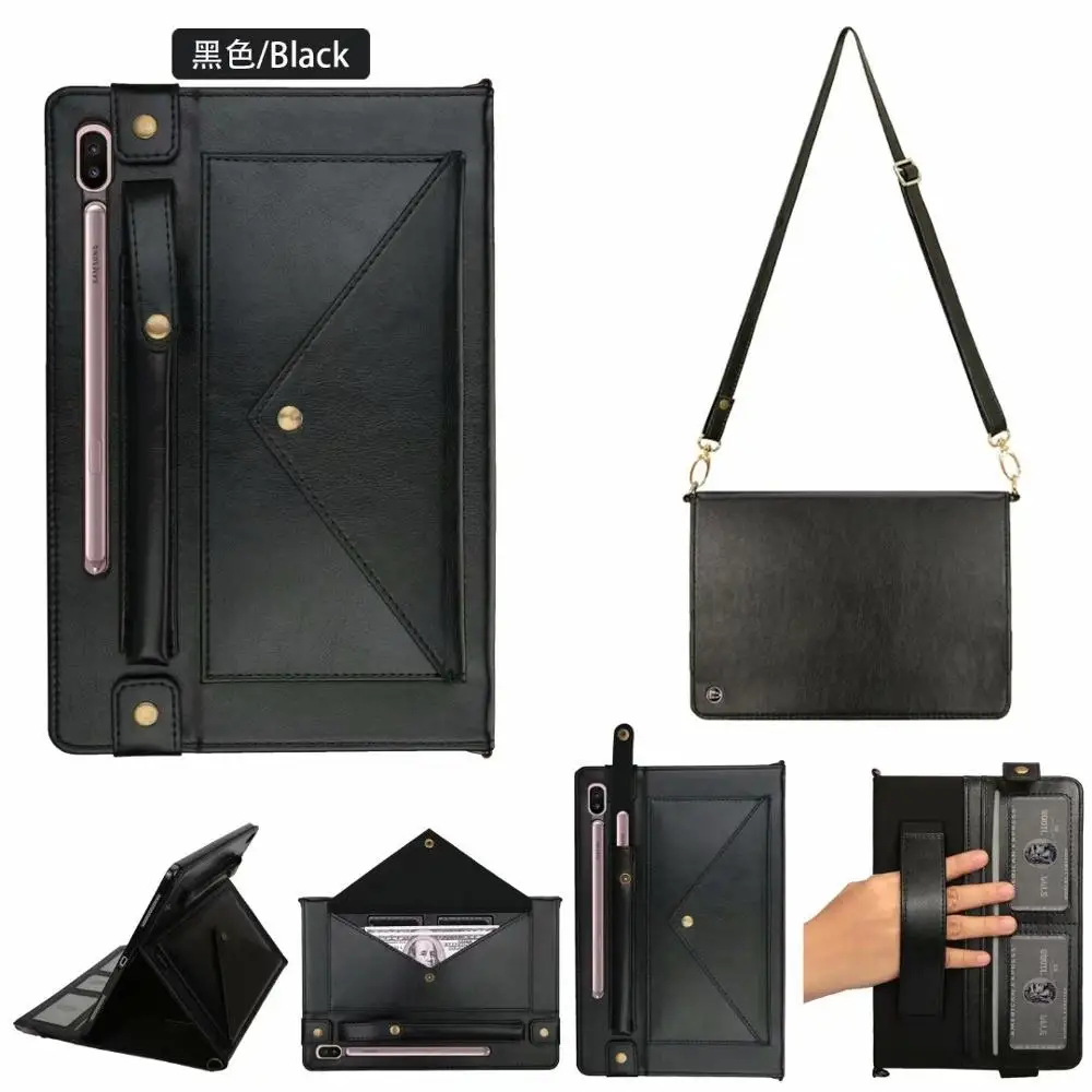 Genuine Leather Case with Pencil Holder for Samsung Galaxy Tab S6 10.5 SM-T860 SM-T865 Tablet Cover with Neck Strap+ Pen