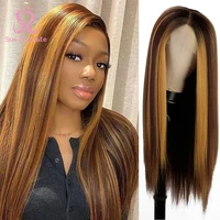 sue exquisite synthetic lace front wig honey blonde highlight color long straight wig synthetic wigs for black women