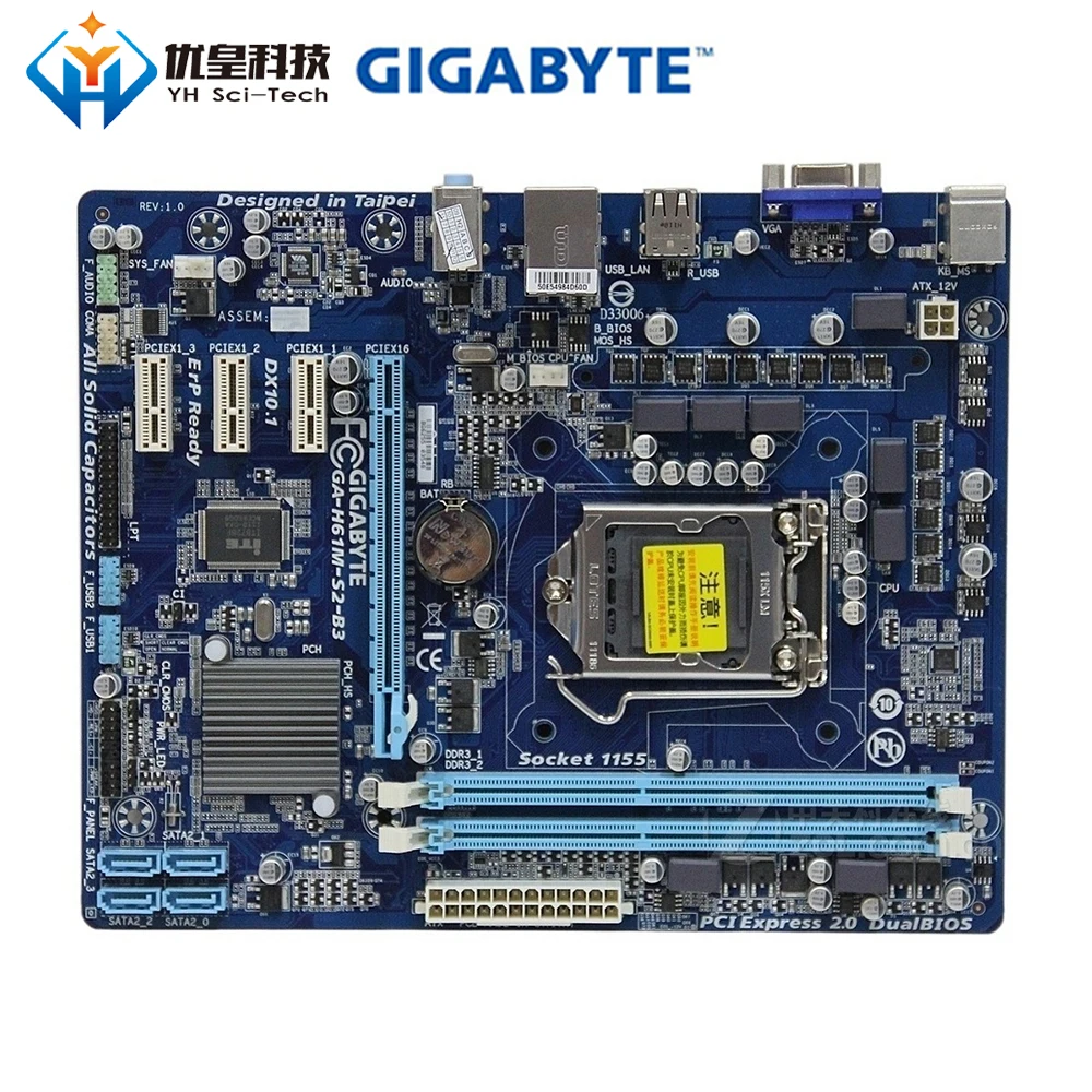 Оригинальная б/у настольная Материнская плата Gigabyte GA-H61M-S2-B3 H61 Socket LGA 1155 Core i7/i5/i3/Pentium/Celeron DDR3 16G Micro ATX