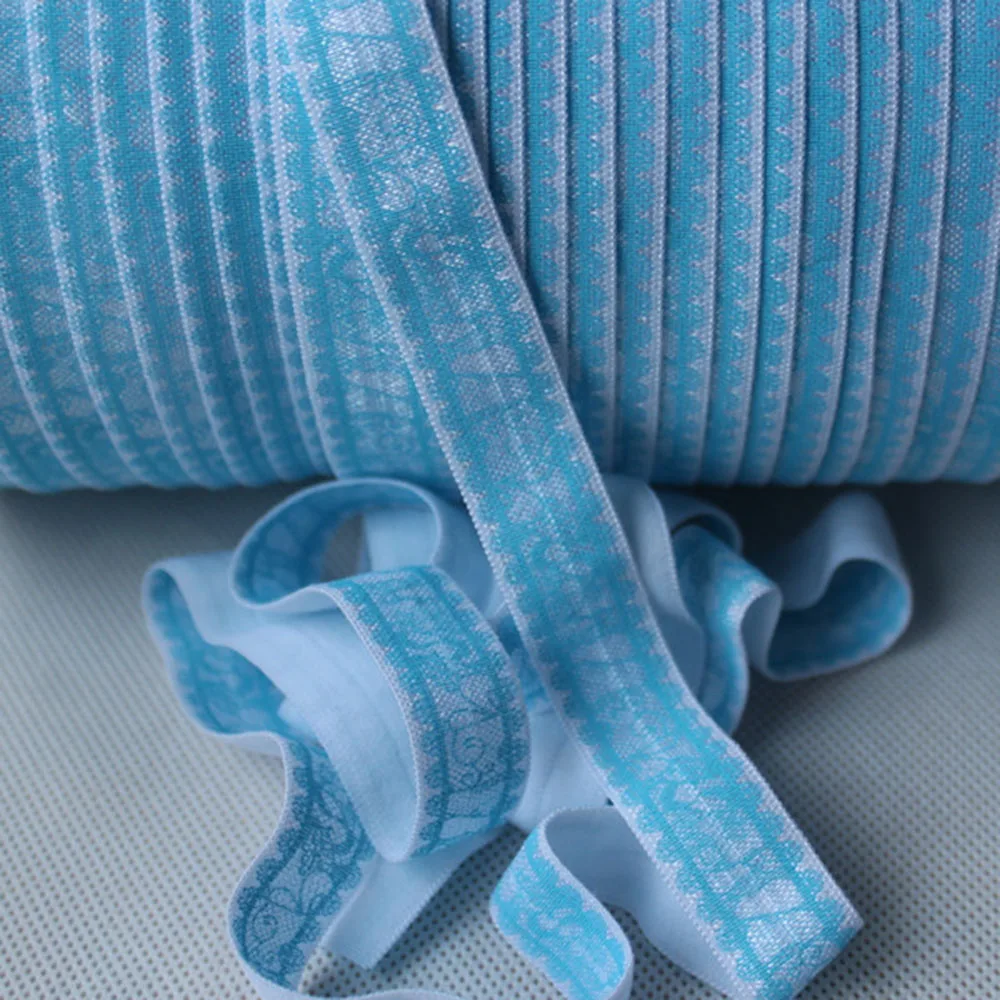 

5/8 fold over elastic #340 turquoise sexy lace printed foe elastic foe headbands 100yards, OEM services for baby headband