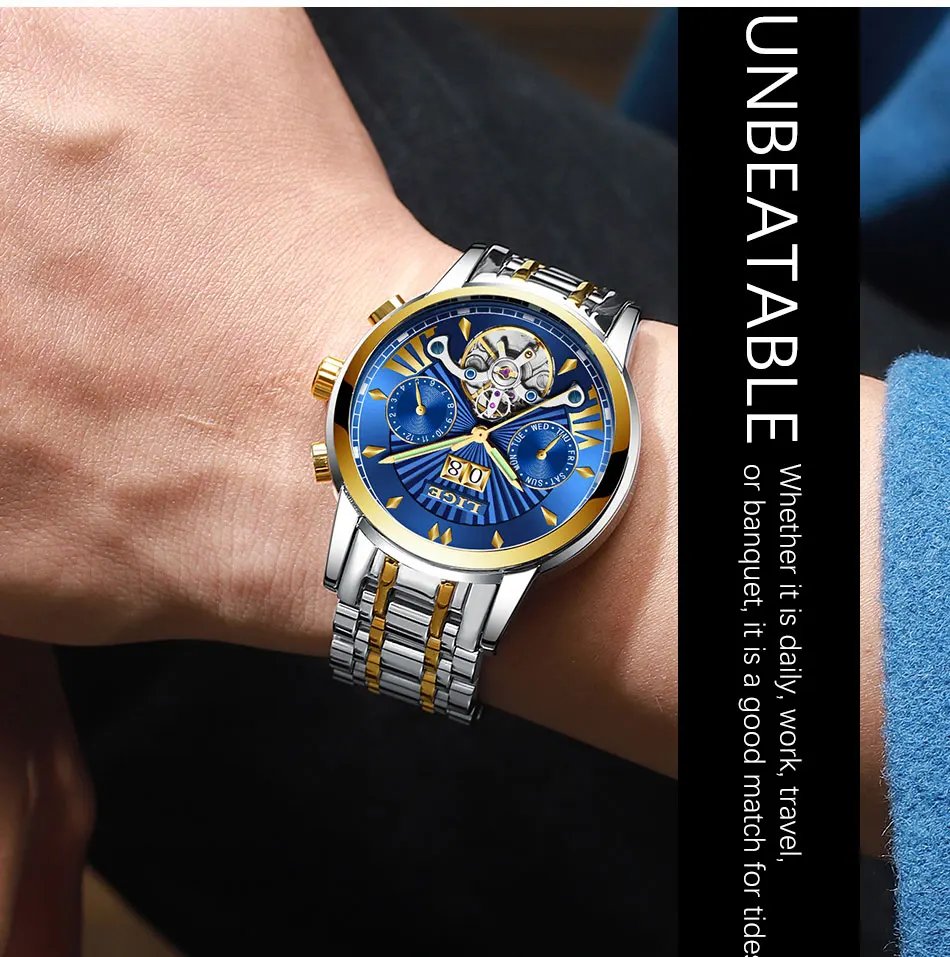 LIGE мужские s часы Топ люксовый бренд Tourbillon автоматические механические часы мужские водонепроницаемые часы со скелетом Montre Homme+ коробка