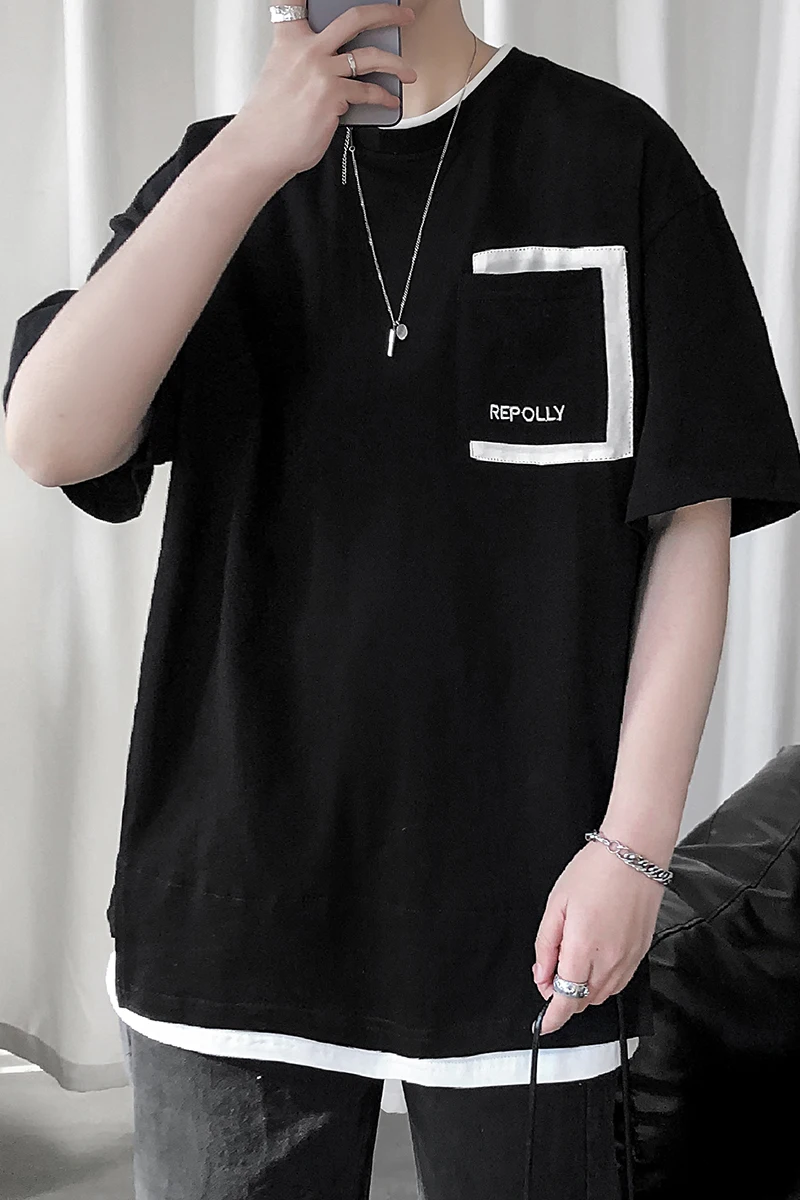 Новинка лета 2020 Молодежная популярная футболка с коротким рукавом и имитацией