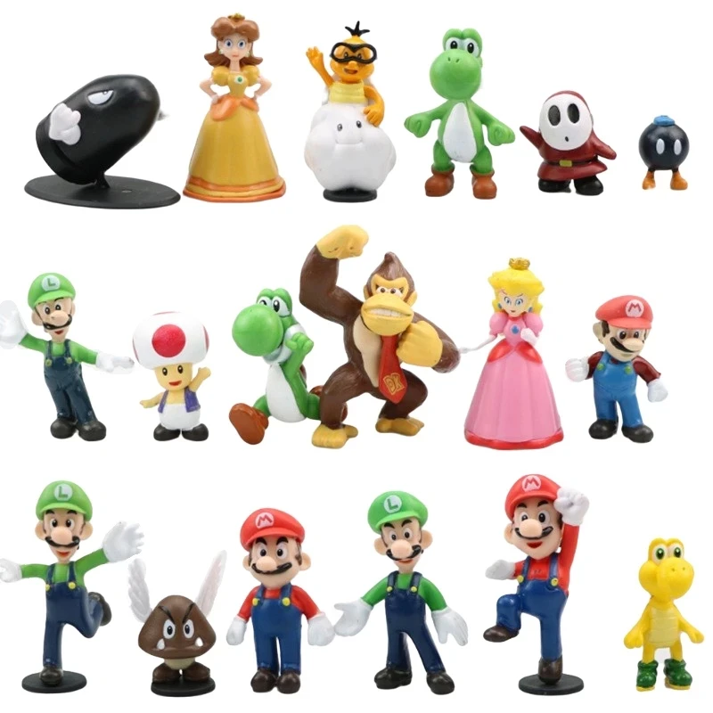 

Super Mario Game Bros 18Pcs/Lot Action Figures Toys Yoshi Peach Princess Luigi Shy Guy Odyssey Donkey Kong Model Cartoon Doll