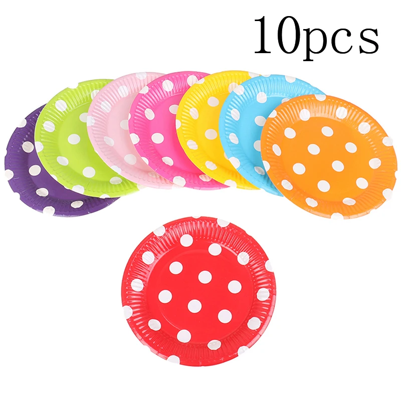 10 шт./лот бумажные тарелки в горошек красные точки вечерние принадлежности для