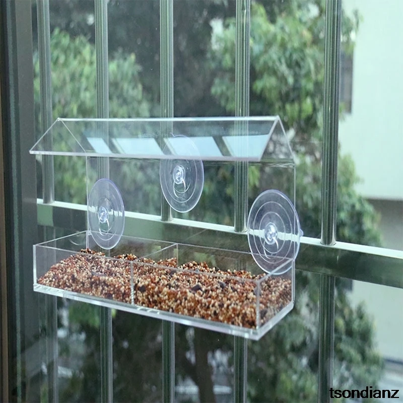 

Bird Feeder Acrylic Transparent Window Viewing Bird Feeders Tray Birdhouse Pet Water Feeder Suction Cup Mount House Type Feeder