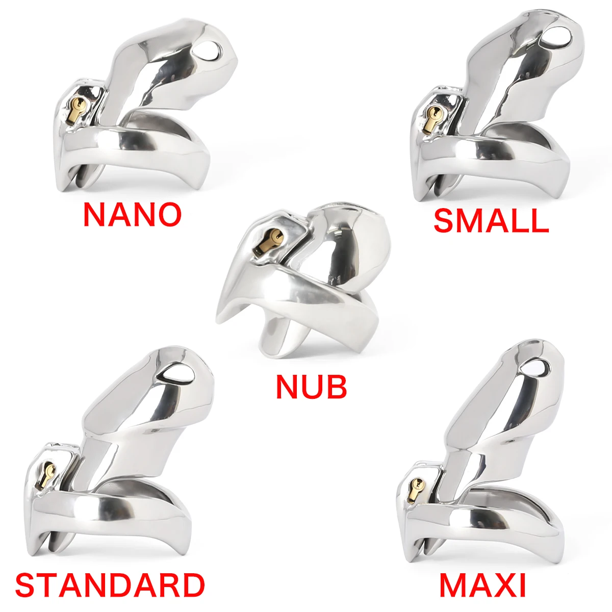 Клетка для пениса 5 размеров HT-V4 из нержавеющей стали с замком металлическая