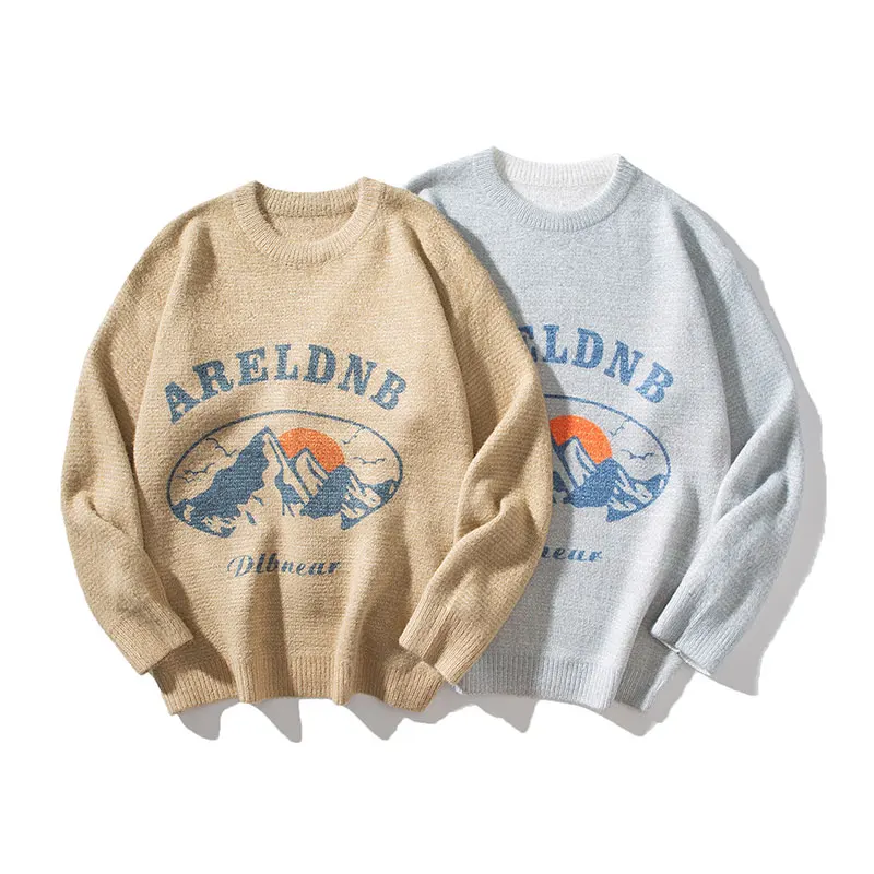 Вязаный свитер в стиле Харадзюку мужской минималистичный пуловер с надписью Snow