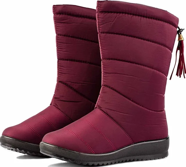 win red Boots Водонепроницаемые зимние ботинки; женские ботинки на пуху; женская повседневная обувь; женские зимние ботинки на танкетке с резиновой плюшевой стелькой; Botines Mujer; - Цвет: win red Boots