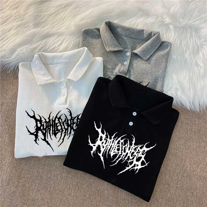 Женская футболка-поло в стиле Харадзюку Винтажная футболка готическом с