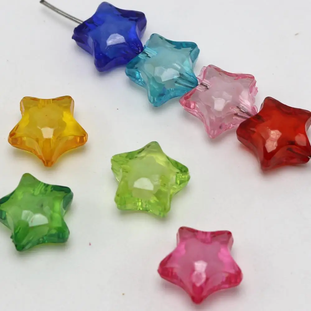 50 Mixed Color Acrylic Faceted Star Charm Beads 16/20mm "Bead in Bead" images - 6