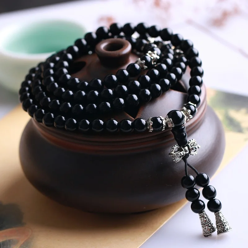 1 шт. черный агат браслеты религиозный бисер минерал украшения художественные