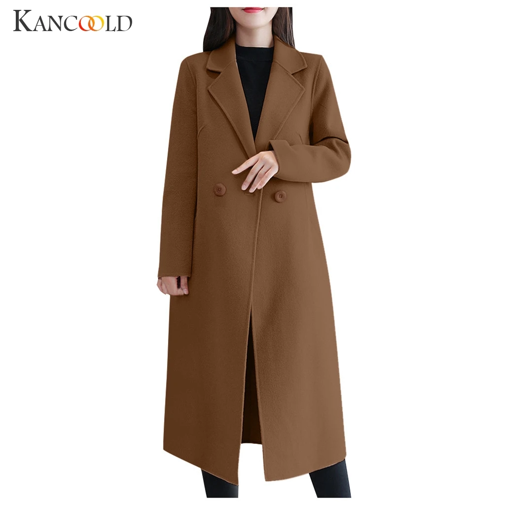 KANCOOLD женское однобортное модное шерстяное пальто, 4 цвета, S-3XL, однотонное, зима, модное приталенное Элегантное длинное пальто