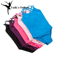 girls classics double strap camisole leotard cross back gymnastic ballet suit athletic sports tank tops blue