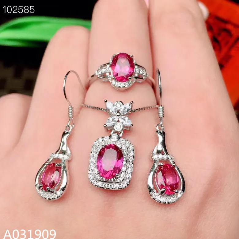 KJJEAXCMY boutique jewelry 925 sterling silver inlaid Natural pink Topaz Earring Necklace Ring ladies Suit Support Detection