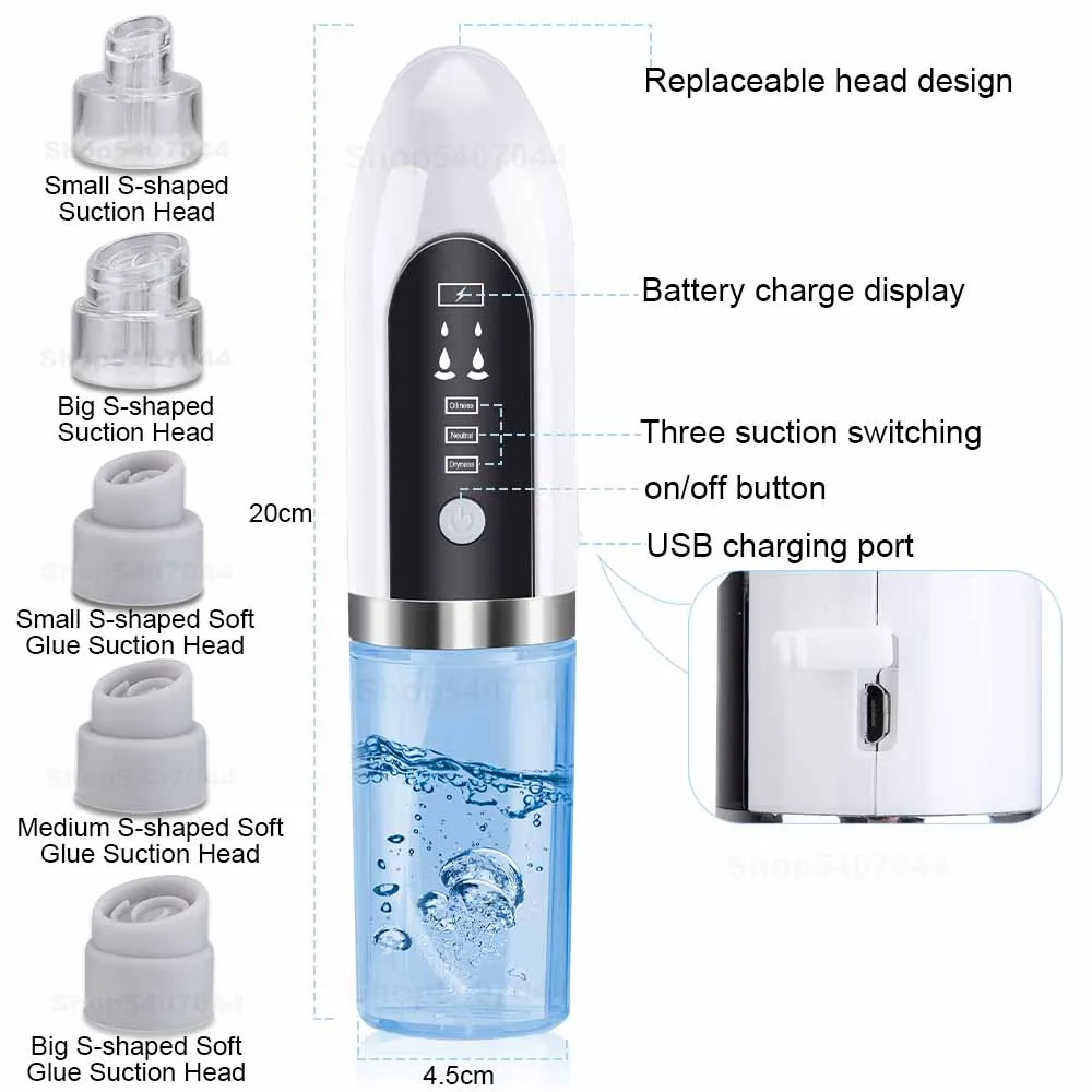 

Microbubble Blackhead Remover Vacuum Suction LCD Rechargeable Small Bubble Pore Acne Skincare Electric Face Nose Cleaner Device