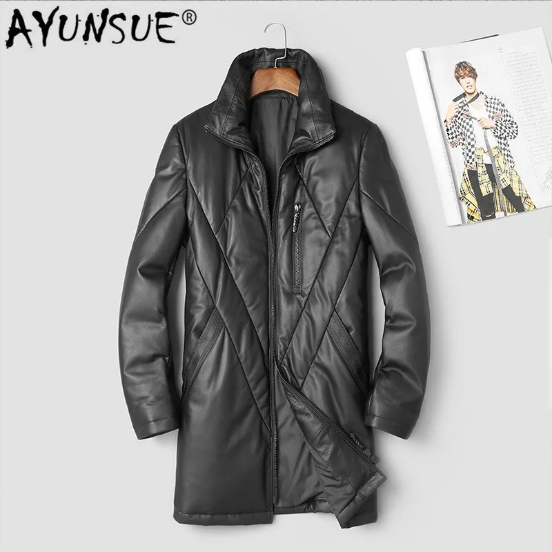 

AYUNSUE Winter Genuine Leather Jacket Men 2020 Long Sheepskin Coat Warm Down Jacket Korean Mens Leather Jackets 88005 KJ2990