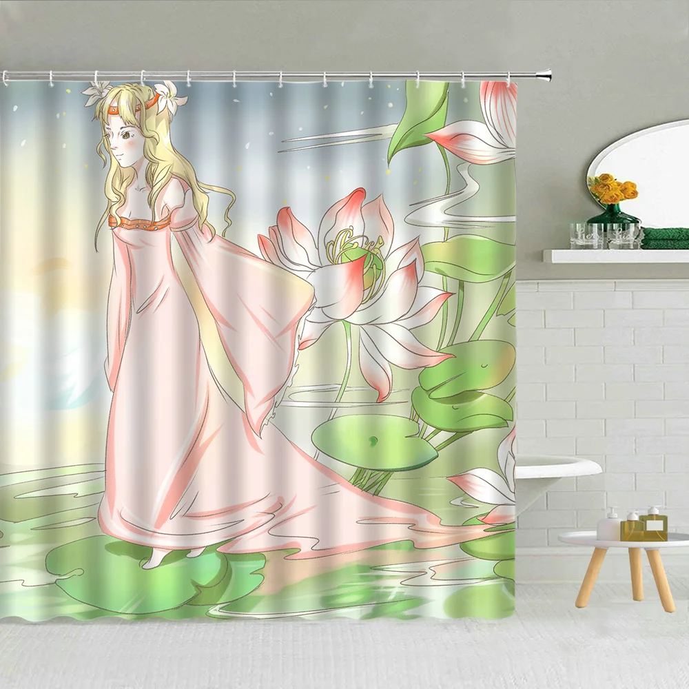 

Boy And Girl Love Bathroom Decor Fairytale World Dream Starry Sky Shower Curtain Chinese Scenery Waterproof Fabric Curtains Set