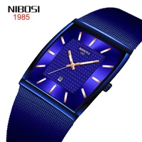 nibosi mens watches top brand luxury slim blue square quartz watch men waterproof male wristwatch men relogio masculino 2376