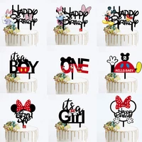 1pcs red mickey minnie mouse cake toppers pick kids birthday party supplies wedding cake flag decorations baby shower girl gift