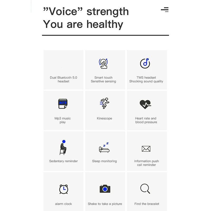 

Smart Watch Wireless Bluetooth Noise-Cancelling Headset 2-In-1 Sports Bracelet Fitness Tracker Heart Rate Monitor