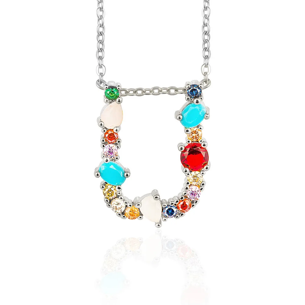 Модное Золотое микро Радужное CZ Очаровательное ожерелье кубический цирконий A-Z