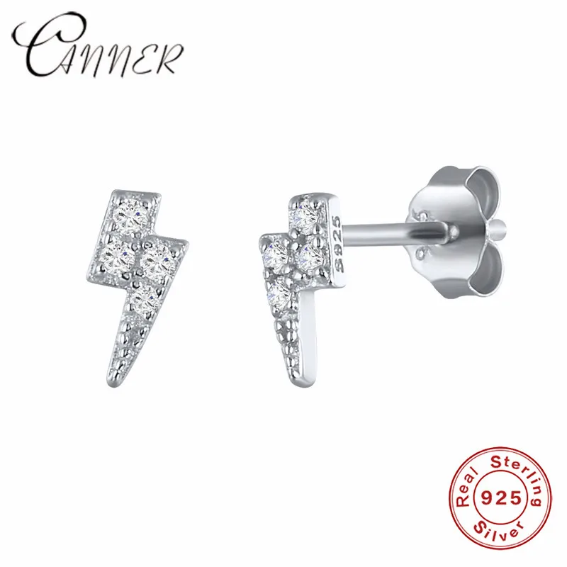 Женские маленькие серьги гвоздики CANNER из серебра 925 пробы с фианитом и