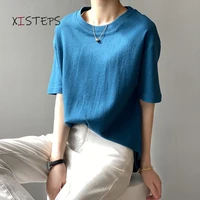 100 pure cotton t shirts women solid loose tee shirts o neck short sleeve female 2021 summer tees casual tops women tshirt