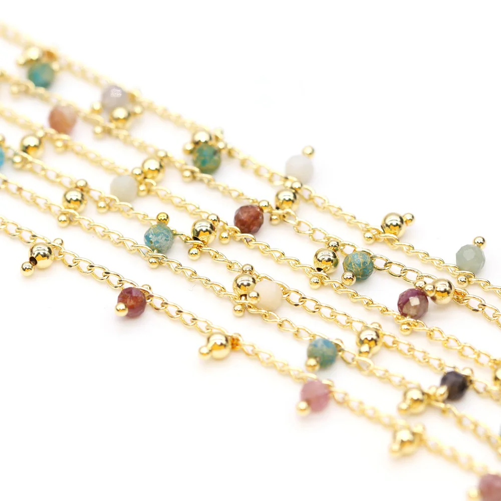 

1 Meter Handmade Gold Wire Wrapped Rosary Chain Stone Beads Chains For Necklaces Bracelets Anklet Making DIY Jewelry Findings