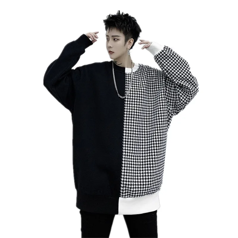 Мужская свободная толстовка dark INS черно-белая с капюшоном в стиле хип-хоп весна |