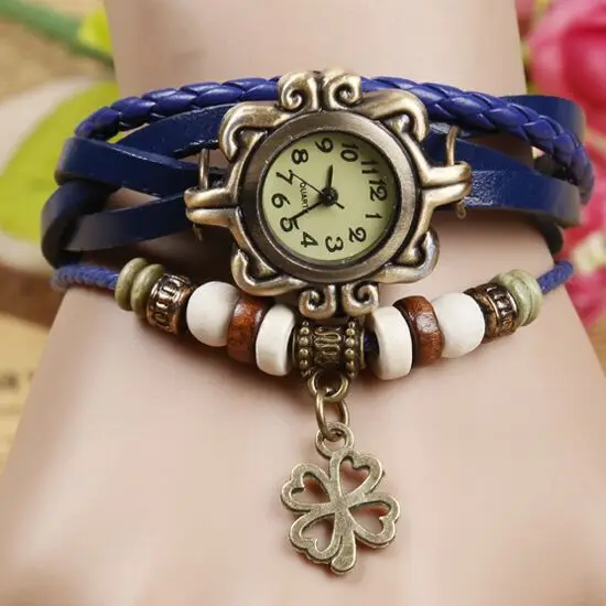Модный женский браслет винтажное переплетение с узором кварцевые коровья кожа