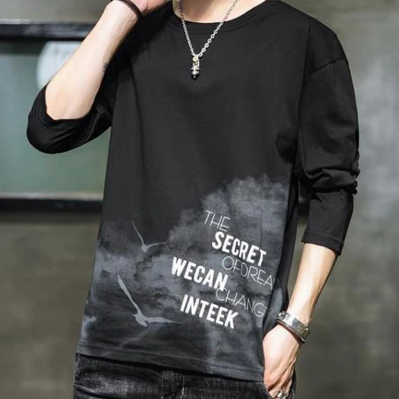 Bridgewater на лето-осень тонкая мужская футболка с длинным рукавом и круглым вырезом