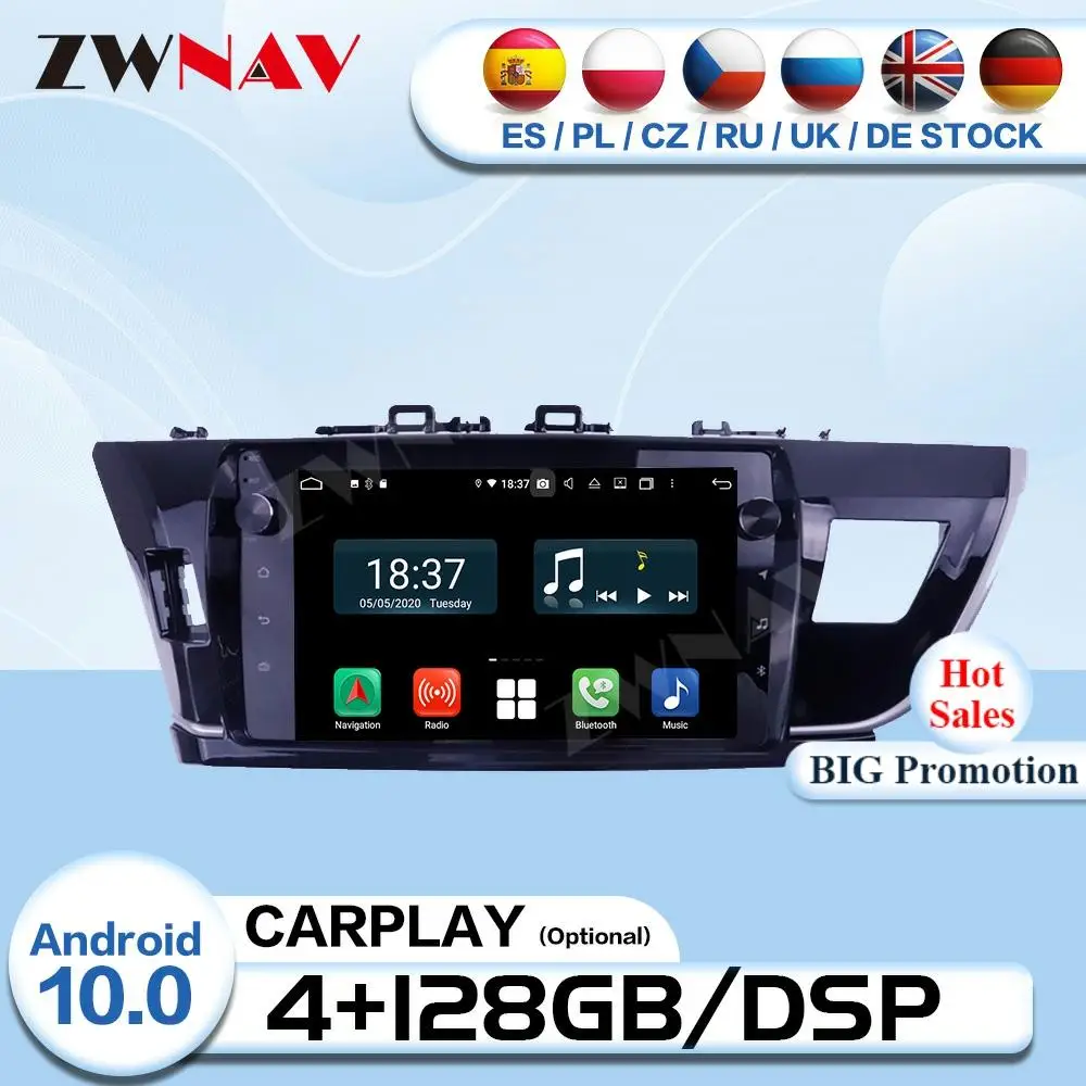 

4 + 128G Carplay 2 Din Android 10 для Toyota Corolla 2013 2014 2015 2016 автомобильный радиоприемник аудио стерео GPS навигатор плеер головное устройство