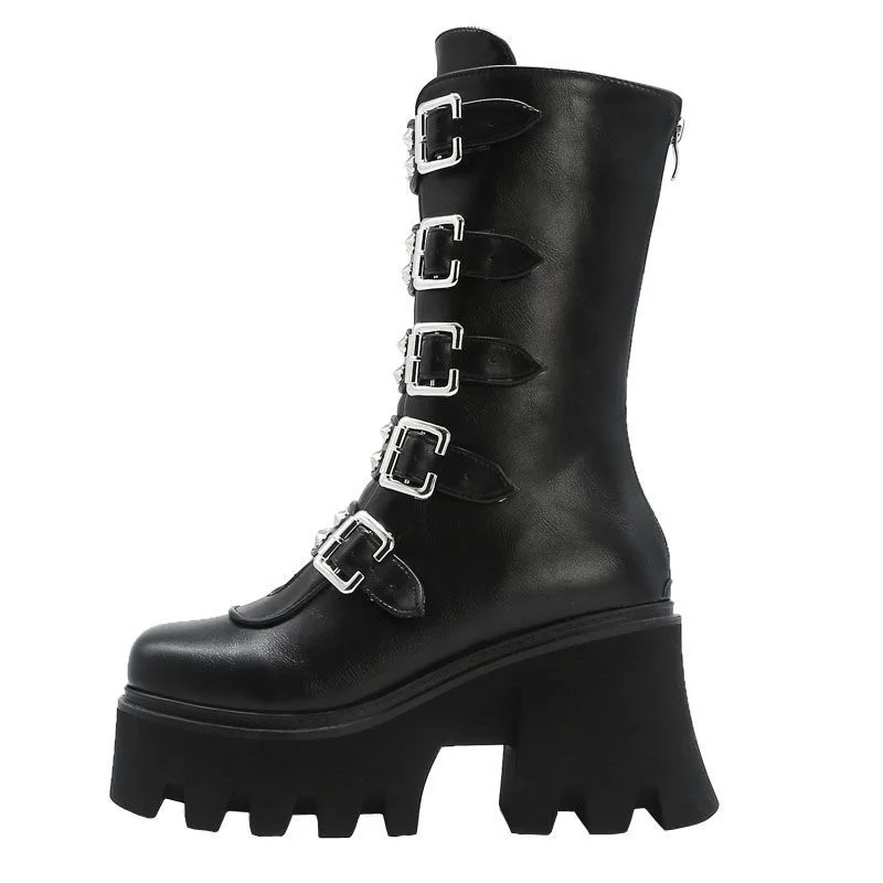 

2021 summer new heeled women's punk rock boots handsome back thick bottom waterproof platform high zipper large stage boots