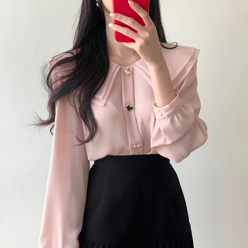 

White Blouse Casual Woman Clothes 2021 Fall Pink Long Sleeve Shirt Women Casual Spring Autumn Shirts