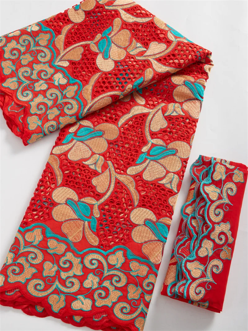 Африканская кружевная ткань Kalume 5 + 2 ярда красная швейцарская вуаль нигерийская