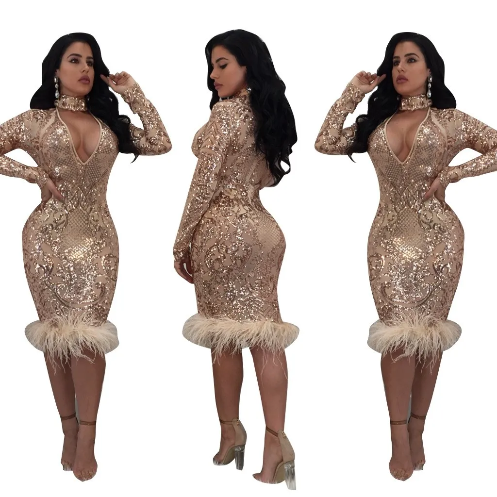 Осенне зимние женские платья из искусственного меха с блестками однотонное