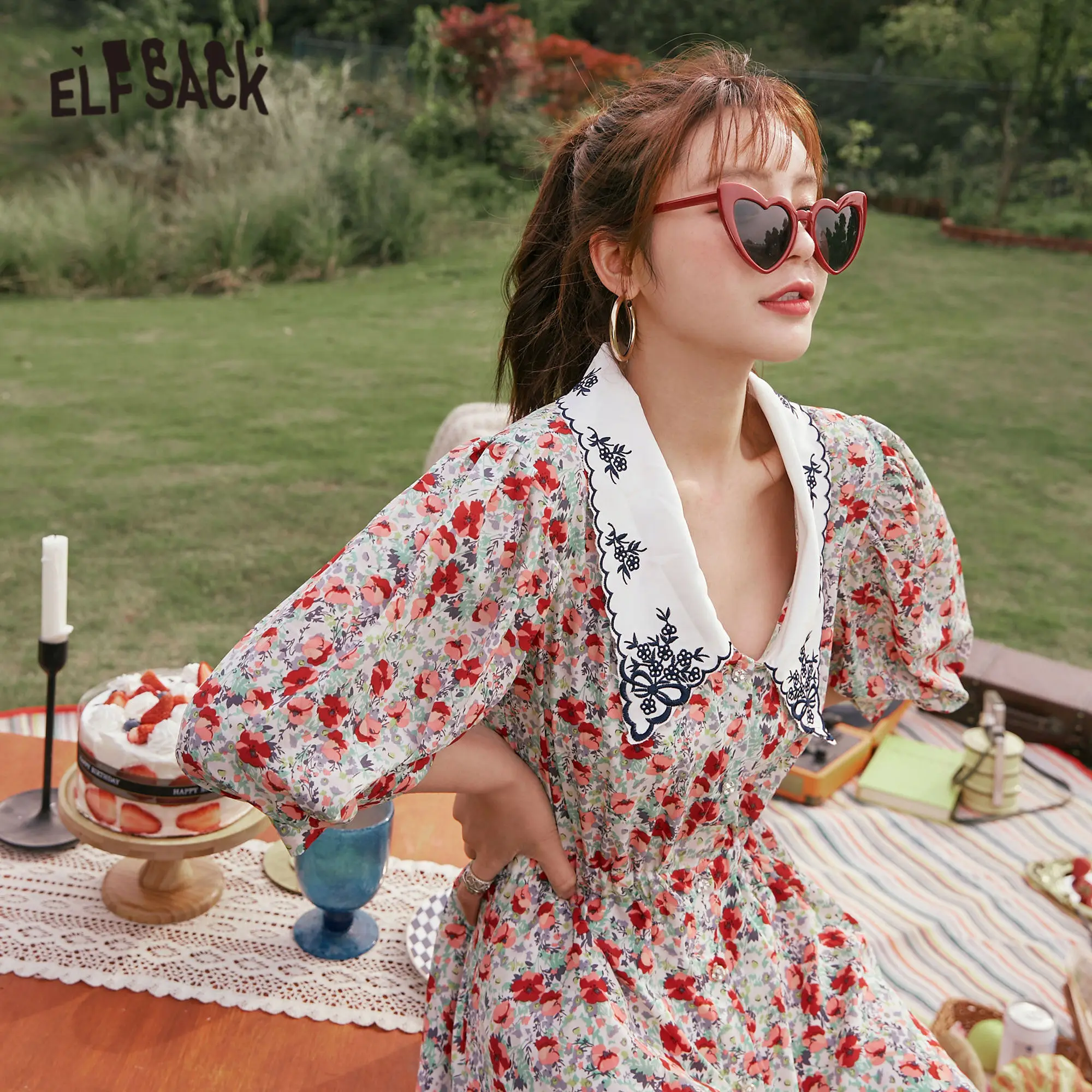 Женское шифоновое платье с цветочным принтом ELFSACK разноцветное Повседневное