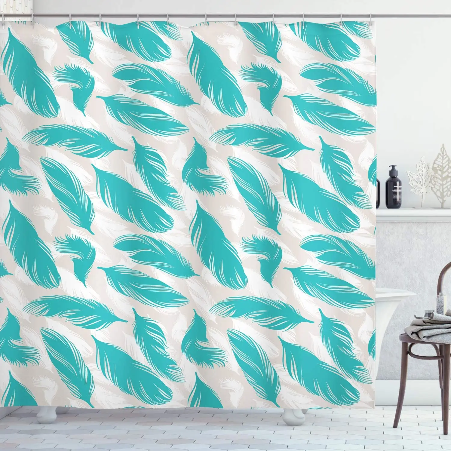 Бирюзовая занавеска для душа перья Классическая иллюстрация крылья птичьего