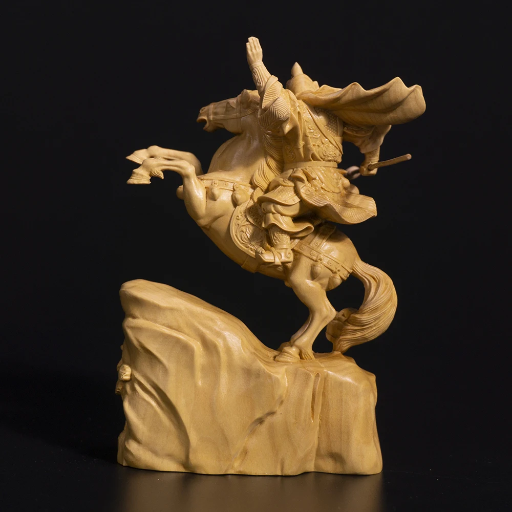 Деревянная статуя Guan Yu 15 см резьба из самшита богатство Бог удача езда Гуань гонг