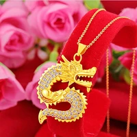 hi classic women wedding 24k gold microscope dragon pendant necklace for party jewelry with chain choker birthday gift girl