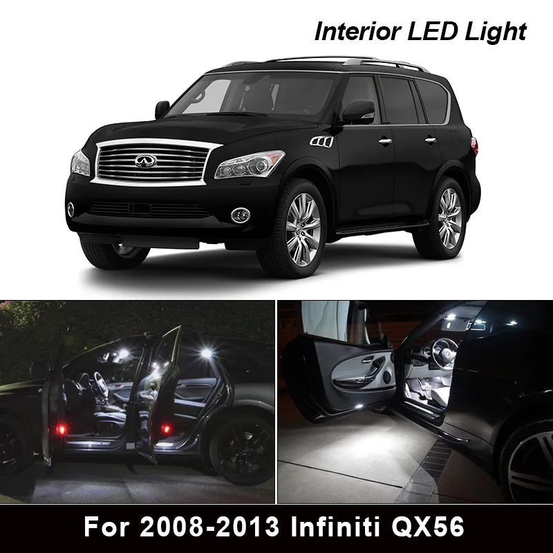 

11X White Car Interior LED Light Bulb Package Kit for 2008-2013 Infiniti QX56 Map Dome Trunk License Plate Light