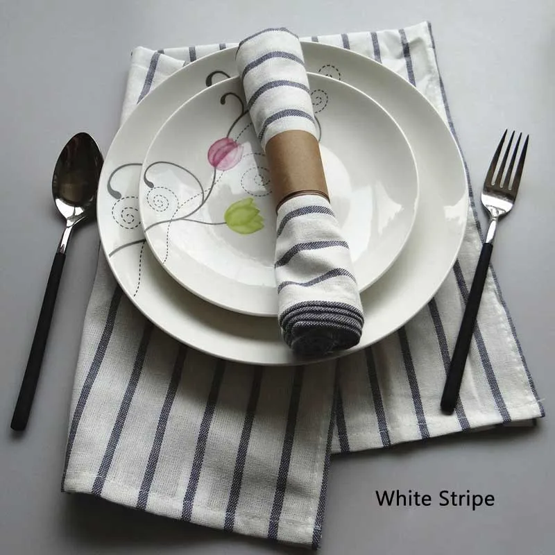 White stripe 5 шт./лот, сплошной цвет, простой стиль, синяя серия, окрашенная в пряже Ткань, салфетки, чайные полотенца, кухонные, для посуды, для выпечки, коврик для еды, 50x70 см - Цвет: White stripe