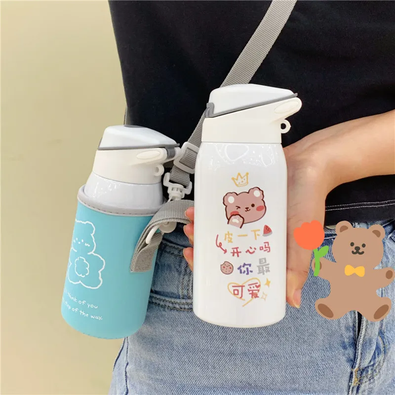 

300/480ml Kids Thermos Mug With Straw Stainless Steel Vacuum Flasks Water Bottle For Girl Cute CoffeeThermal Tumbler Thermocup