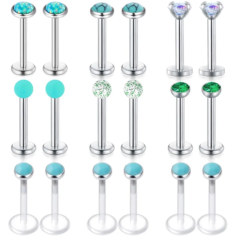 Серьги-гвоздики для губ из хирургической стали 8 мм 18 шт.