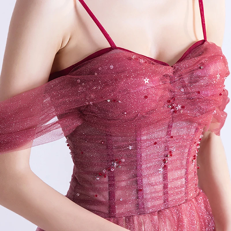 

Gradient Color Luxury Evening Dress Illusion Off The Shoulder Lace Tulle Sequined Beading Crystal Elegant Formal Dresses TS167